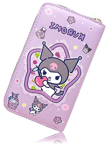 Roffatide Anime Kuromi Portefeuille Kuromi Portefeuille zippé Similicuir Femmes Long Portefeuille Hommes Femmes Portefeuille