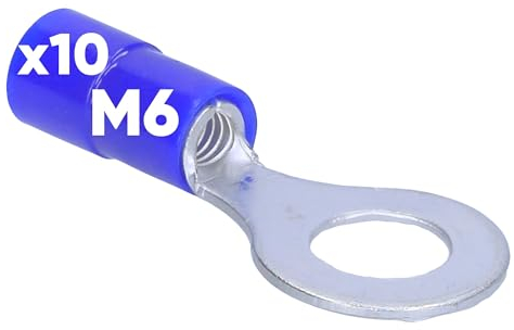 Kalitec RKSBM6 - 10 capicorda ad anello, 1,5 – 2,5 mm², parzialmente isolato, M6, blu, rame, colletto, PVC, per il collegamento di cavi o fili, capicorda I connettori per cavi proteggono i