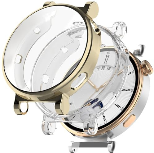 Miimall [Paquete de 2] Funda protectora para Huawei Watch GT4, parachoques de TPU suave con protector de pantalla, carcasa de armadura, antiarañazos, a prueba de golpes, protección completa para