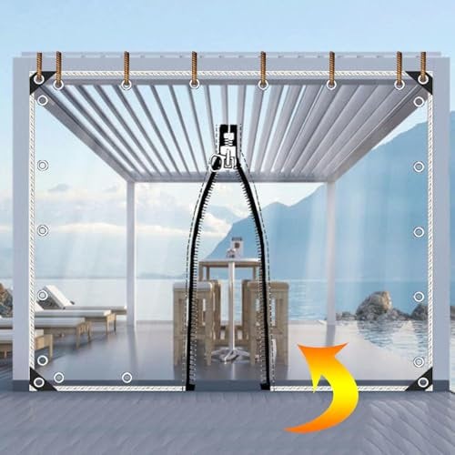 Klare Wasserdicht Plane,PVC Weiches Glas Abdeckplane mit Reißverschluss,Uv-Beständige Plane Schwerlast,Transparente Planen-Seitenteile für Pflanzenschutz Dachabdeckung,L×H-3.2x1.8m/10.5x5.9ft