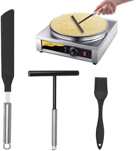 GOTFUN 3 Pezzi Crepes Distributore e Spatola per Crepe, Spatola Crepes in Acciaio Inox, Stendi Crepes con Spazzola in Silicone, Strumenti per Crepes per Fare per Pancake