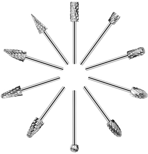 Hartmetall Frässtifte Set 10 Stück, Hartmetall Fräser mit Doppelschnitt für Metall, Rotationswerkzeug Zubehör mit 1/8(3.2mm) Schaft für Schleifmaschine, Schnitzen, Metallpolieren, Gravieren, Bohren
