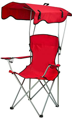OHMG Silla plegable de camping cómoda, silla plegable de camping, silla plegable con toldo, silla de pescador, silla de exterior con soporte para bebidas y bolsa de transporte (rojo)