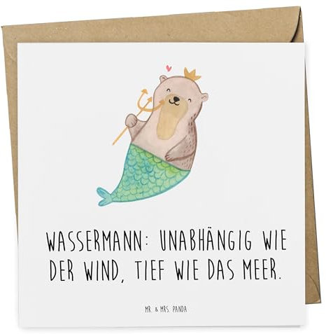 Mr. & Mrs. Panda Deluxe Karte Wassermann Astrologie - Geschenk, Sternzeichen, Geburtstagskarte, Einladungskarte, Grußkarte, Hochwertige Klappkarte,