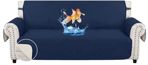 MAXIJIN Sofa Covers Water Resistant Sofa Slipcovers Non-Slip 3 Seater Sofa Protectors with Elastic Straps Reversible Universal Couch Covers for Dogs, Pets, kids (Dark Blue, 3 Seater)