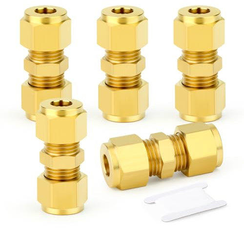 GASHER 5 x Messing-Kompressionsrohrverschraubung, 10 mm Rohr-OD-Anschluss