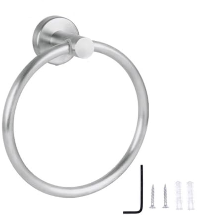 JZK Silberner 16 cm runder Handtuchhalter aus Edelstahl fürs Badezimmer, moderner gebürsteter Handtuchring mit Wandmontage, ideal für Haushalte mit Kindern oder älteren Bewohnern