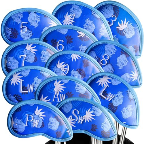 Golf Club Headcovers Iron Synthetic Leather Deluxe Value 12 Pcs/Set, Golf Head Covers with Number Printed Durable Light for Men Women Universal Fit All Irons Clubs (Navy)