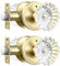 Leydebong 2 Pack Privacy Glass Door Knobs Interior, Crystal Door Knob with Lock Inside, Keyless Heavy Duty Door Lockset with Push Button Inside, Gold Glass Door Knob with Victorian Plate Rosettes