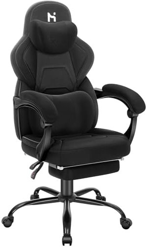 Precision Synergie Gaming Chair, Ergonomic Computer Chair for Adults with Headrest Lumbar Support and Footrest Height Adjustable Office Chair with 360°-Swivel Seat for Office or Home, Black