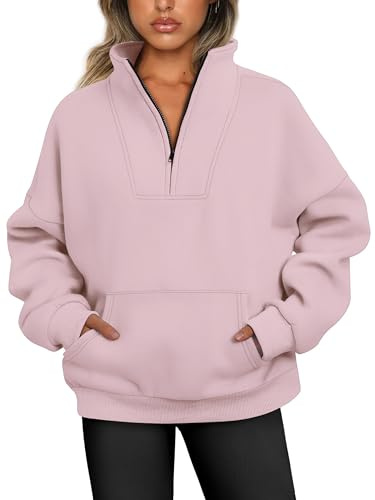 Jhsnjnr Pullover Damen Half Zip Sweatshirt Gefüttert Reissverschluss Fleecepullover Stehkragen Oversized Sweatjacke ohne Kapuze