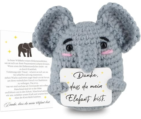 WenmthG Dankeschön Geschenke Glück Elefant Gehäkelt, Kleines Dankeschön Geschenk Pocket Hug Elefant Glücksbringer Positive Kartoffel Deutsch Ersatz - 1 St
