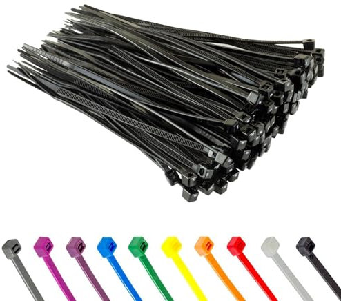 1000 Stück Kabelbinder Schwarz, 2,5mm Kabelbinder UV Beständig, Nylon Verschiedene Größen Super Haltbar Selbsthemmend Cable Ties (Schwarz, 1000 Stück x 200mm)