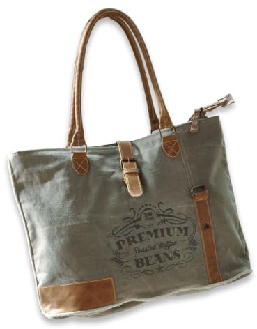 Loberon Tasche Staci, khaki | Baumwolle/Ziegenleder, H/B ca. 31/48 cm, khaki