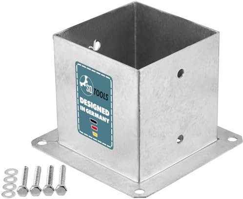 SOTOOLS Bodenhülse für 140 x 140 mm Vierkantpfosten feuerverzinkt Pfosten Bodenhülse Zaunträger Hülse Bodenplatte Pfostenträger aufschrauben Anker
