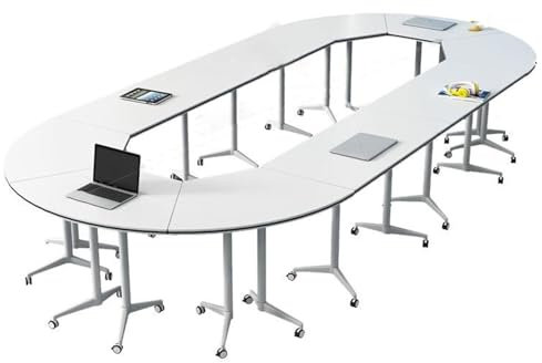 YDkjwjw Klappbares Konferenztisch-Set - 4 rechteckige Tische und 6 fächerförmige Tische, Flip-Top-Schulungstisch für Besprechungsräume für Klassenzimmer, Büros, Konferenzräume