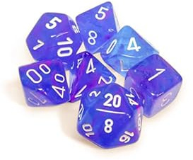 Aura Nebula Leuchtwürfel mit weißen Zahlen, 16 mm, 7 Stück, Chessex
