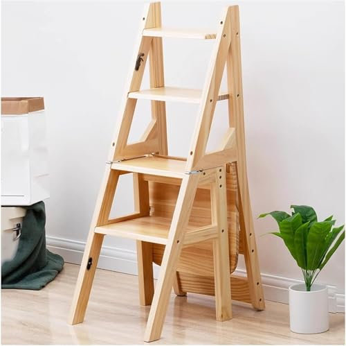 Marchepied pliable en bois massif – Escabeau double usage pour bibliothèque, présentation et supports de fleurs