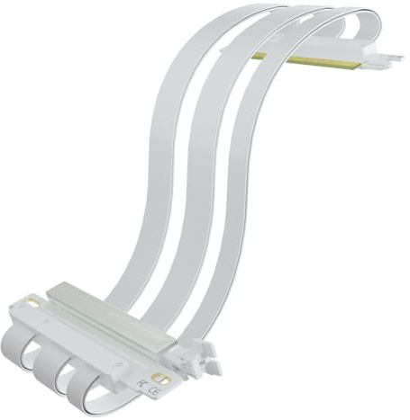 GLOTRENDS Double Reverse PCIE 5.0 Riser Cable for Mini-ITX Motherboard (170x170mm) Installation, RTX5090(Ti) RX9070(XT) GPU Ready, Length 185mm, White Color
