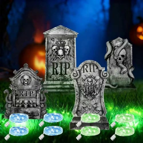 KOMEIYL 4pcs Halloween Gravestone Decorations, Stellbare Grabstein Halloween, Deko Outdoor, Realistische Grabstein Dekorationen Als Requisite für Escape Rooms Horror-Ausstellungen