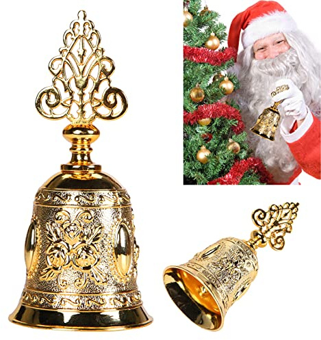 Weihnachten Handglocke, Traditionelle Tischglocke Vintage Rufglocke Gold Weihnachtsglocke Rezeptionsglocke für Abendessen am Empfang, Schule, Hotelservice, Meditationsgebet, Haustiere