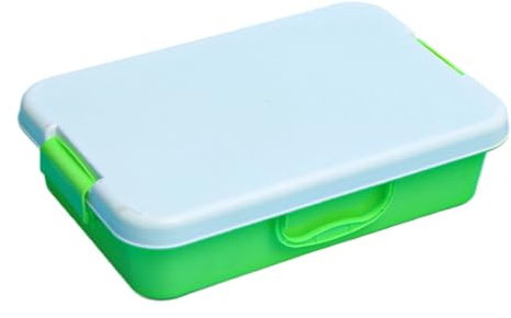 Montesy Bac à sable empilable avec couvercle, autocollants, poubelle sensorielle portable pour enfants, rangement artistique, bleu et vert