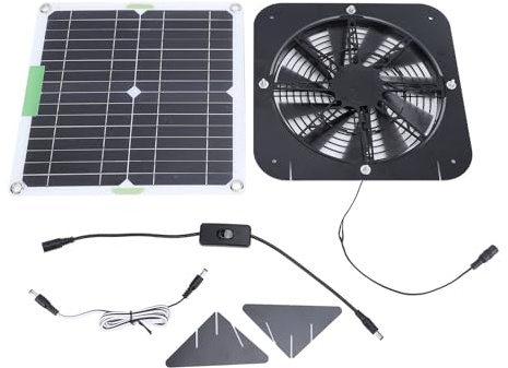 HERCHR Kit di Ventilatore a energia Solare, Pannello Solare da 100W con Ventilatore per Ventilazione per Ventilazione da 13,5 Pollici per Serre, pollai, soffitti, fienili