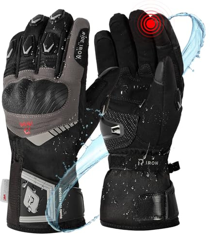 RIDEIRON Winter Motorradhandschuhe Herren, Warm & Wasserdicht, Touchscreen, Verstärkte Zone, 3M Isolierung für kalte Temperaturen，M-XXL