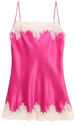 YAMAMAY - Camicia da Notte in Raso con Ricami in Pizzo, Donna,Raso di Viscosa Morbido e Luminoso, Impreziosito da delicati Inserti in Pizzo