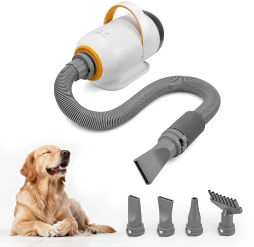 Thalyrnn Secador para Perros 3200 W, secador de Pelo para Mascotas con 7 velocidades, 4 boquillas, Ciclo de Aire frío/Caliente, Potente soplador para Mascotas, Kit de Aseo para Perros y Gatos