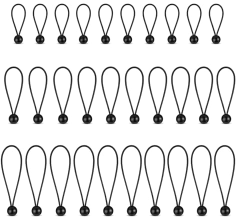 30 Pièces Tendeur Elastique avec Boule, 10/15/20 cm Sandow Elastique, Attache Bache, Durable, Tendeur Bache pour Trampolines, Camping, Tentes, Rideaux, Bannières et Applications Diverses (Noir)