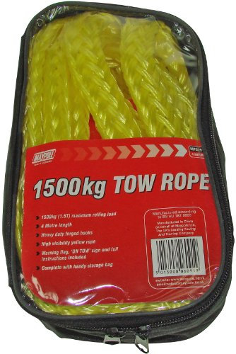 Maypole Heavy Duty 3.5m Tow Rope 1500kgs with Forged Hooks, 'On Tow' Sign, 1.5 tonnes for Car Recovery