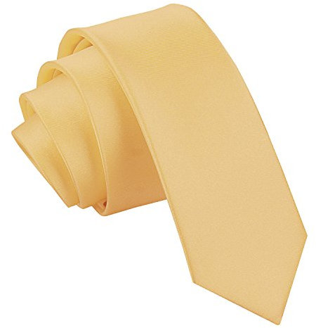 DQT Hombres Llano Satén Boda Estrecha Corbata Amarillo Pálido