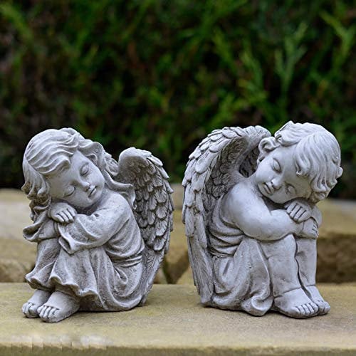 Garden Ornaments by Onefold AS11 Resting Angels Pair Small Stone Garden Statue, Grey, 12x11x15 cm