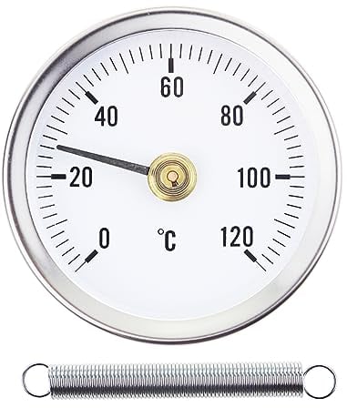 Termómetro de tubo de agua caliente con clip 0-120 C 63 mm, medidor de temperatura de equilibrio con resorte bimetal de acero inoxidable para temperatura del tubo del radiador