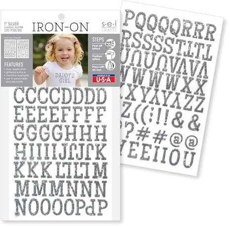 SEI Letter TRANSFERS Silver, One Size, Iron-On Letters for T-Shirts