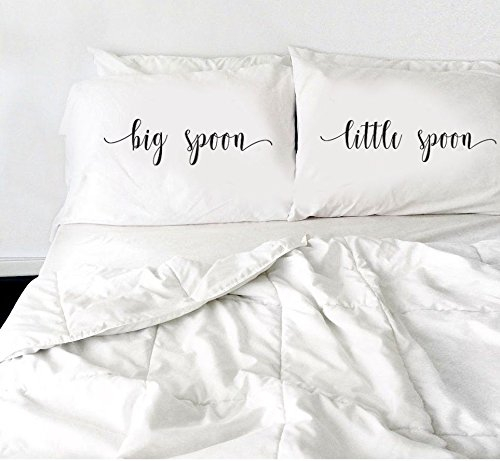 Signatives Big Spoon Little Spoon Pillow Covers - Set of 2, White, 30 x 19.7, Modern, Handmade, Wedding, Bedroom, Twin Gifts