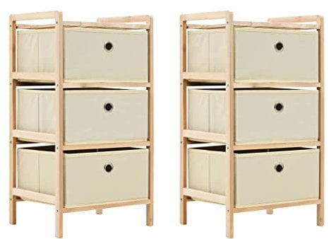 vidaXL 2X Estanterías Madera de Cedro 3 Cestas Tela Beige Repisa Organizador