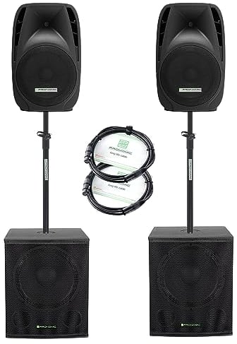 Pronomic 218S-215A Aktive PA-Anlage - aktives PA-Set mit 2X 18-Subwoofer und 2X 15-Satelliten - 1000 Watt Gesamtleistung (RMS) - inklusive Distanzrohre und 2,5m-Kabeln
