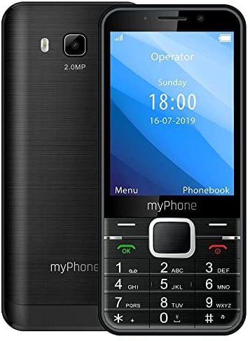myPhone Up 3.2 Mobiltelefon mit Tasten, Mega-Akku 1200 mAh, Bluetooth, Dual SIM, USB-C, 2MP Kamera, Taschenlampe - Schwarz