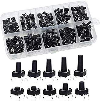 VISSQH 200PCS micro interupteur,Tactile Bouton-Poussoir Micro Momentanée Tact Assortiment Kit,pour Arduino DIY Électronique (interrupteur tactile a 4 broches)(6 x 6 x 4.3mm - 13mm)