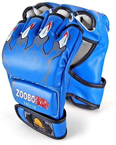 ZooBoo Guanti MMA – Mezzo dito Boxe Fight Gloves con cinturino regolabile per Sanda Sparring e allenamento sacco da boxe (blu)