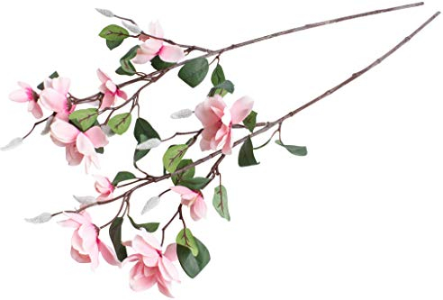 Fiebiger künstlicher Magnolienzweig mit Blüten, Knospen und grünen Blättern (rosa)