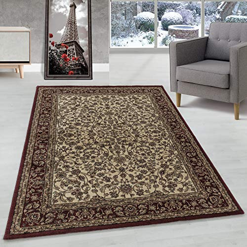 Orient Teppich Wohnzimmer Orientalisch Design Klassisch Optik Kurzflor Pflegeleicht, Farbe: Creme, Größe: 80 x 150 cm