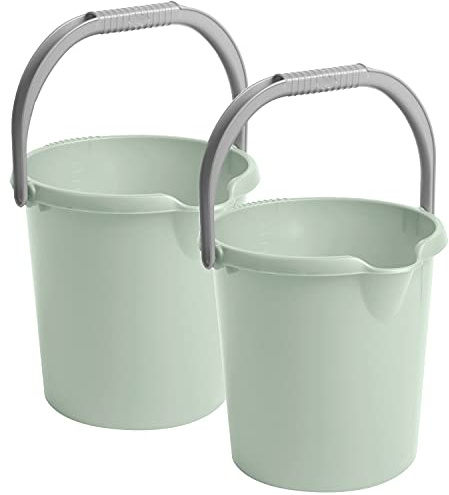 2X Eimer mit Ausguss Henkel 5L grün Putzeimer Küche Bad Camping Kunststoff