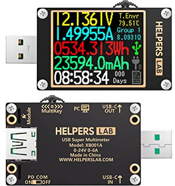 Helpers Lab USB Voltmeter Amperemeter Tester QC PD SuperVOOC FCP SCP Auslöser, Ablesen des Kabels der E-Marke MFI DASH Mit Gravitationssensor TFT Farb LCD Display PD-Monitor VBUS-Echtzeit-Wellenform