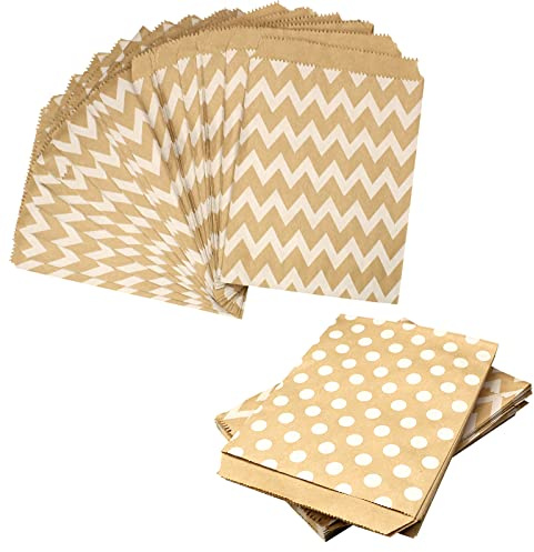 Aupawdy 50 Pcs Kraft Paper Food Bags - Gift, Candy, Cookie Bags for Wedding, Birthday, Party, Anniversary, Halloween, Christmas
