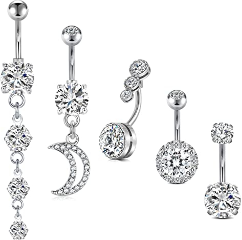 Mayhoop 14G Edelstahl Bauchnabelpiercing 10mm Bauchnabelringe CZ Intarsien für Damen und Herren Metall Zirkonia