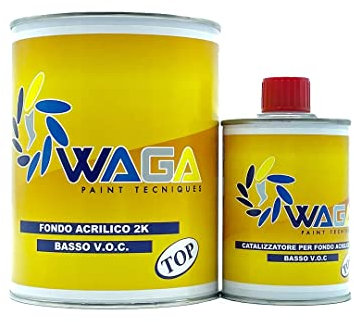 Fondo Acrilico 5:1 LT.1 Grigio Chiaro / Grigio Scuro / Bianco / Nero con Catalizzatore Basso Voc 2K 200ML - Waga Paint Tecniques (Grigio Chiaro)