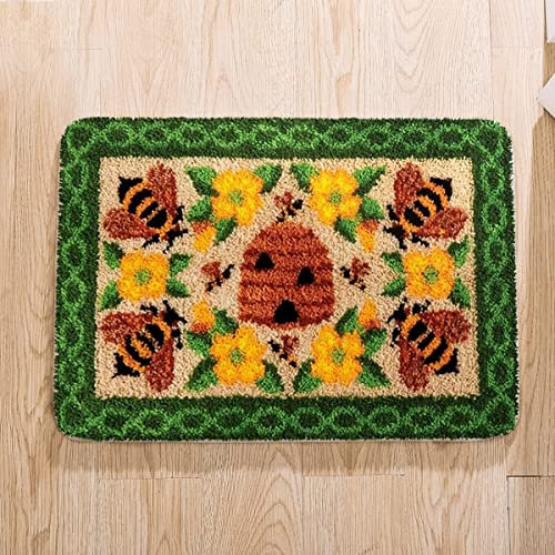 Myriad Choices Flowers and Bees Latch Hook Kits - 60 X 40cm DIY Rug Making Kits for Beginners to Adults - Home Decor